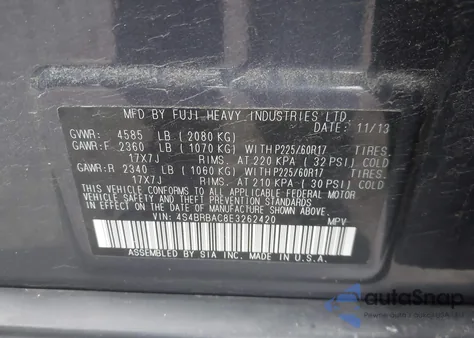 2014 Subaru Outback 2.5I из США, поврежденный, VIN 4S4BRBAC8E3262420